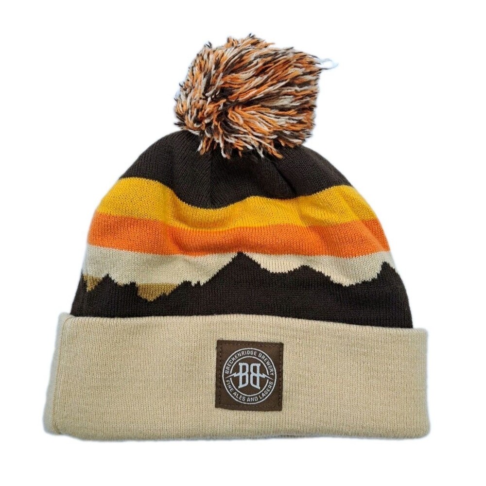Breckenridge Brewery Colorado Beanie Hat Winter Ski Pom Rockies Mountains Brown